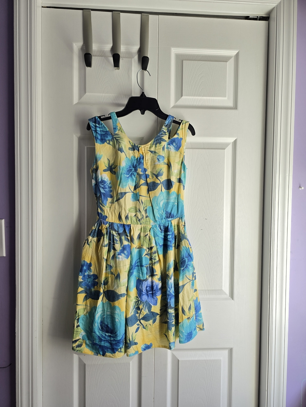 L'adore Yellow Dress with Blue Floral Print Size 0